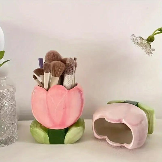 Support pour pinceaux de maquillage en forme de tulipe