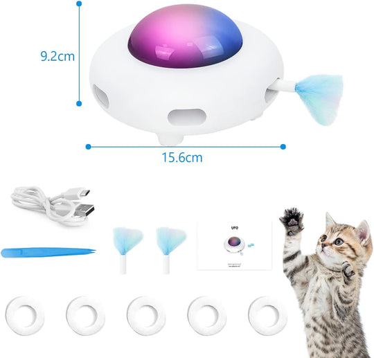 Jouet automatique pour chat avec plumes et collecteur de poils
