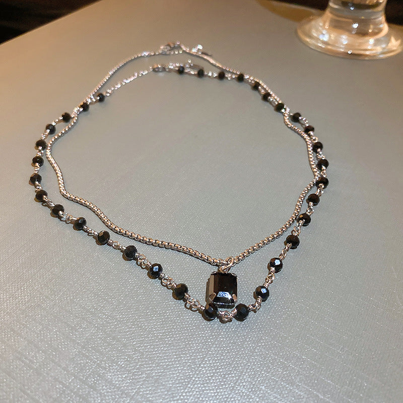 Collana Doppia Argento con Perle Nere