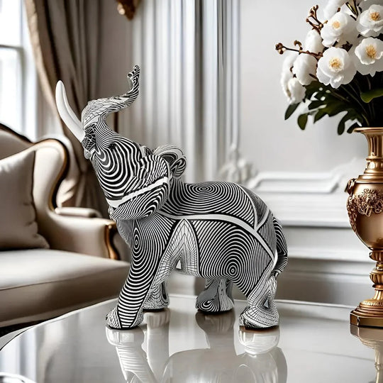 Black-White Spiral Elephant Statue
