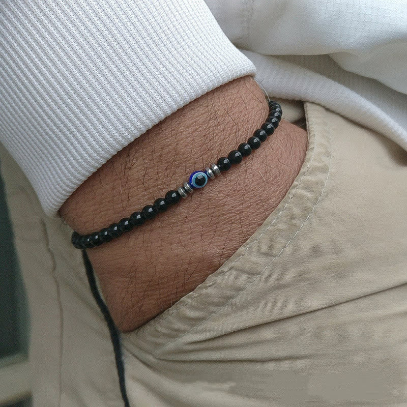 Braccialetto da uomo - Pietra naturale da 4mm con perla Occhio Maligno