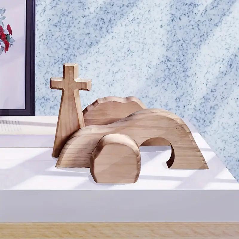Wooden Cross Empty Grave Statue
