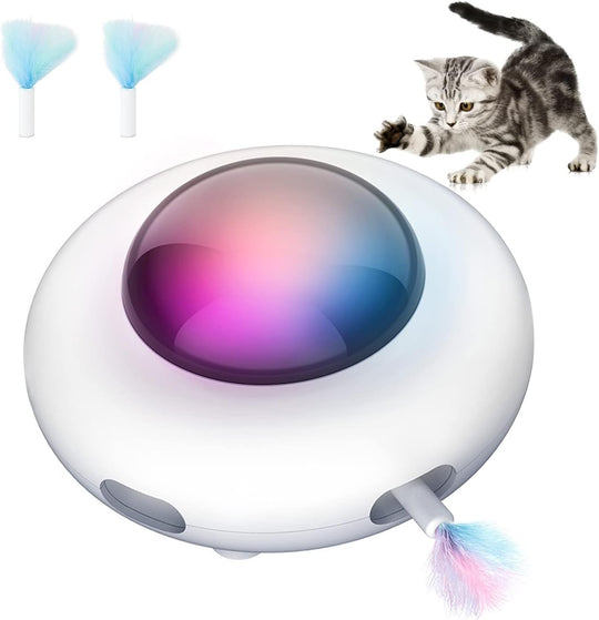 Jouet automatique pour chat avec plumes et collecteur de poils