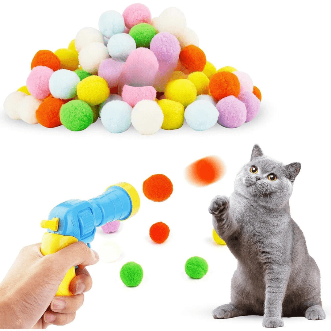 Pluche Bal Schietpistool voor Katten | Interactief Speelgoed voor Kittens & Binnenkatten