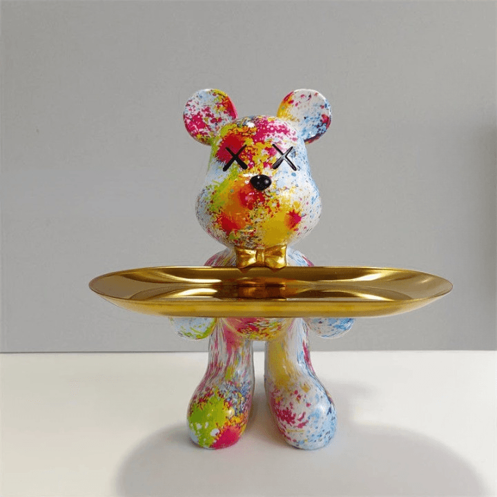 Ours décoratif avec plateau – Accessoire de maison de luxe et plateau de rangement
