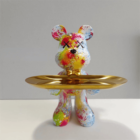 Ours décoratif avec plateau – Accessoire de maison de luxe et plateau de rangement