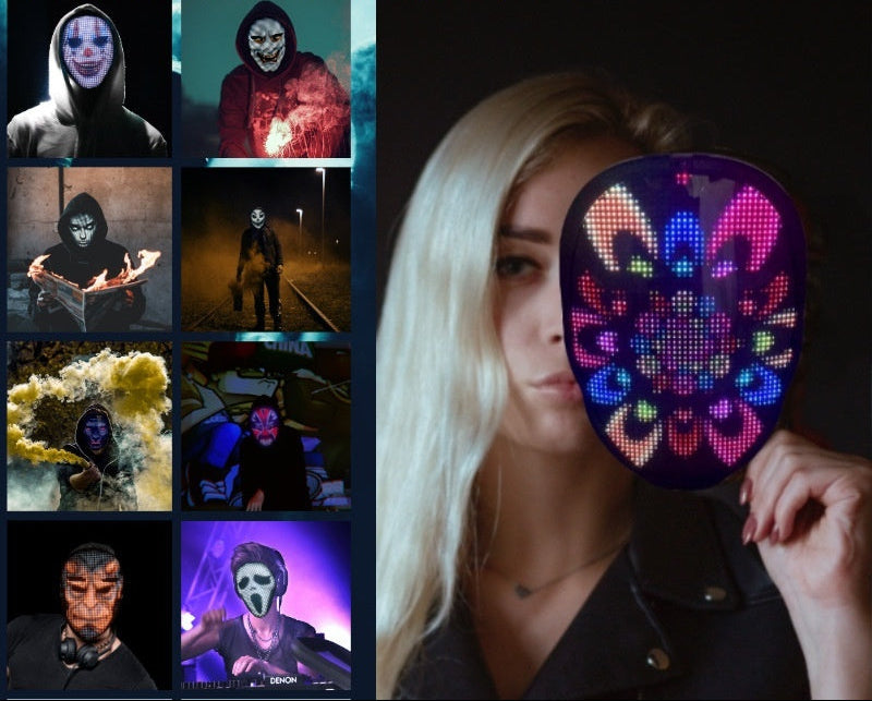 Rechargeable LED mask with changing face