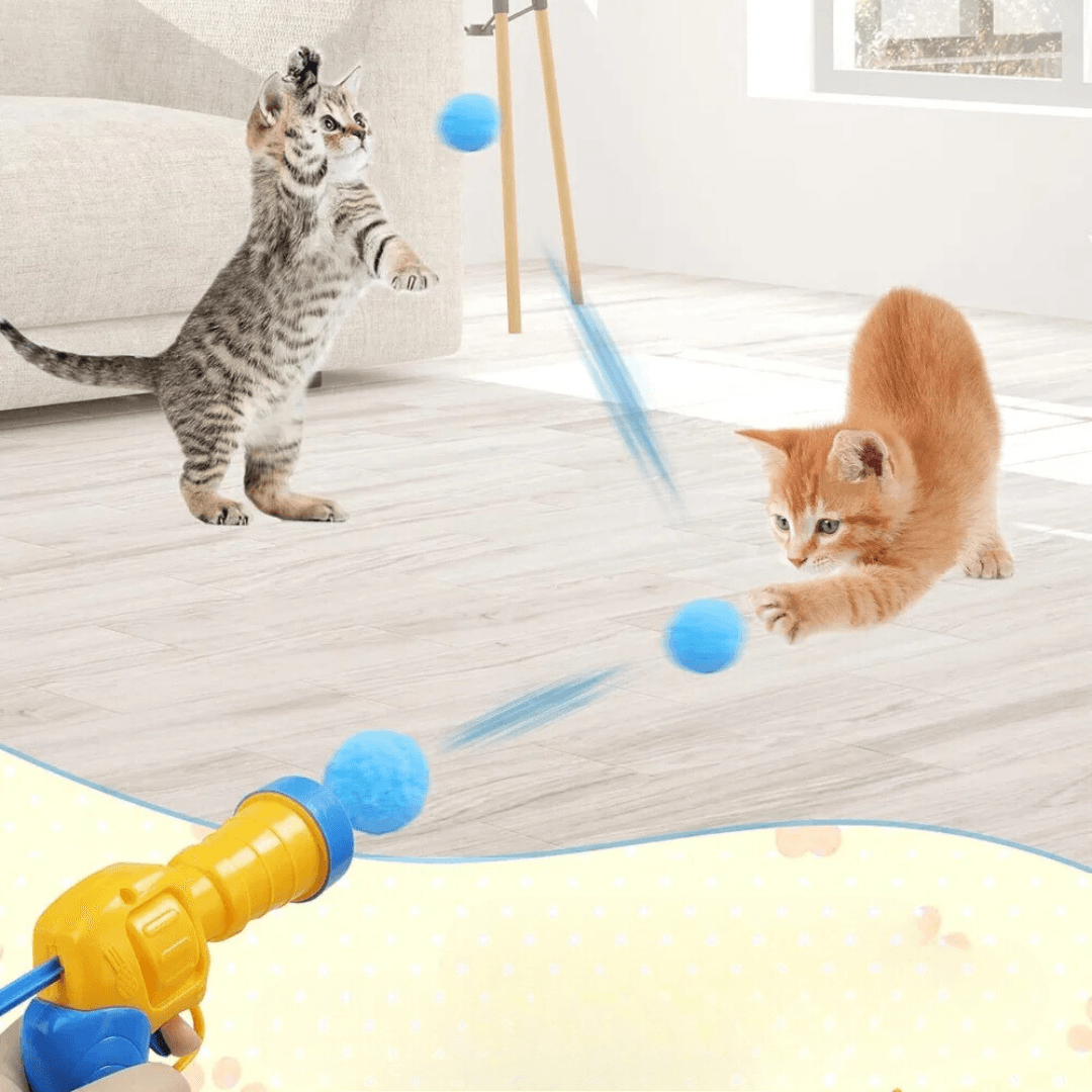 Pluche Bal Schietpistool voor Katten | Interactief Speelgoed voor Kittens & Binnenkatten