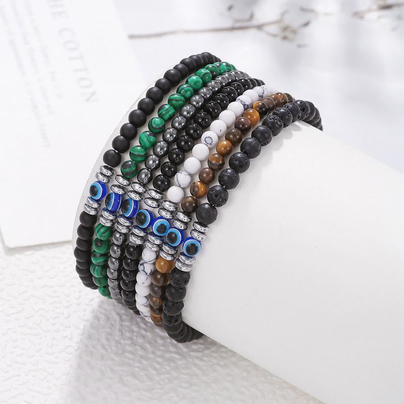 Braccialetto da uomo - Pietra naturale da 4mm con perla Occhio Maligno