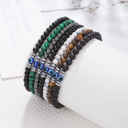 Braccialetto da uomo - Pietra naturale da 4mm con perla Occhio Maligno