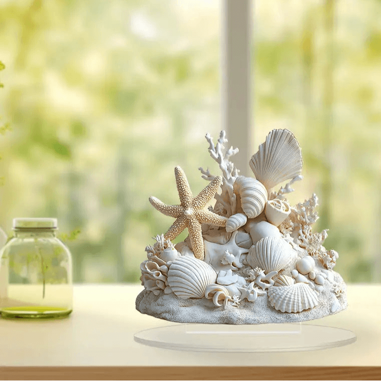 Coastal-Themed Acrylic Table Decoration with Starfish