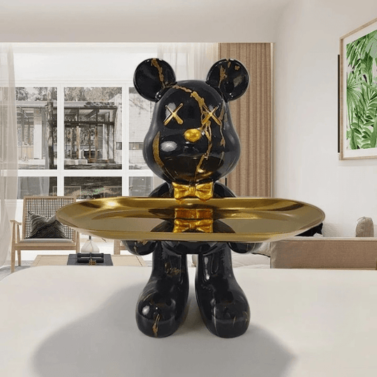 Ours décoratif avec plateau – Accessoire de maison de luxe et plateau de rangement