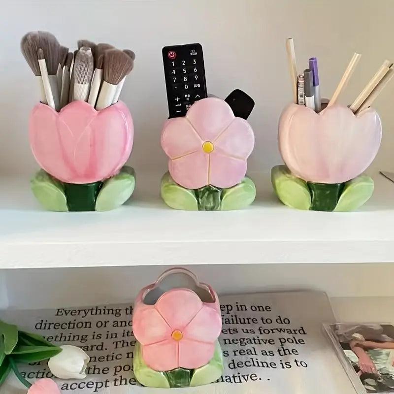 Support pour pinceaux de maquillage en forme de tulipe