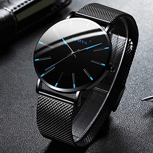 Mesh Band Minimalist Watch for Men | Black Dial Analog