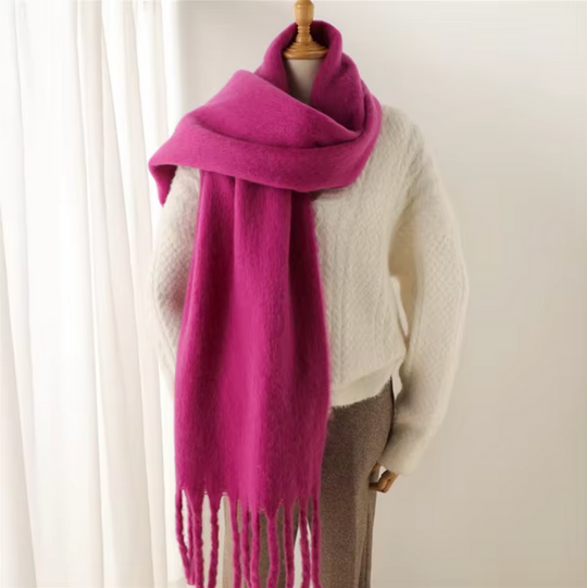 Oversized Scarf with Fringes for Women | Thick Knitted Winter Shawl