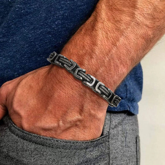 Heren Zilverkleurige Metalen Armband | Byzantijnse Schakel Polsband