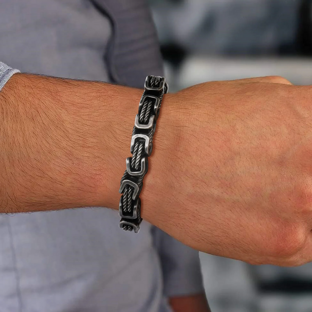 Heren Zilverkleurige Metalen Armband | Byzantijnse Schakel Polsband