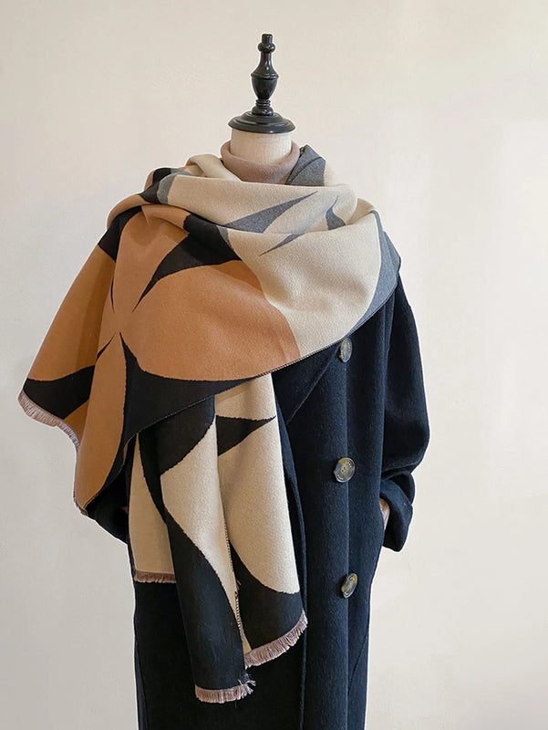Reversible Scarf with Geometric Prints for Women | Two-Tone Shawl