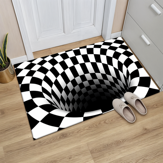 Zerbino Ottico 3D Illusione - Tappeto Antiscivolo Geometrico a Scacchiera