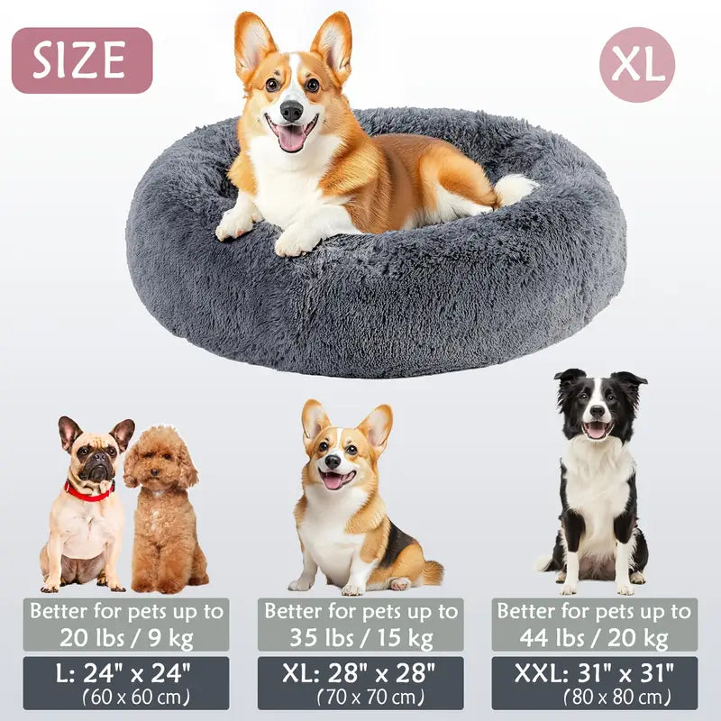 Kalmerende Donut Huisdierenmand | Wasbare Kunstbont Honden & Katten Mand