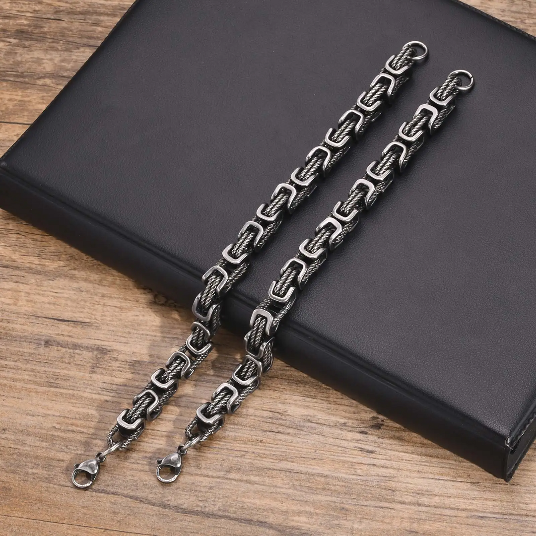 Heren Zilverkleurige Metalen Armband | Byzantijnse Schakel Polsband