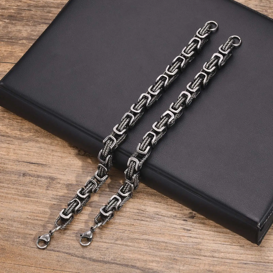 Heren Zilverkleurige Metalen Armband | Byzantijnse Schakel Polsband