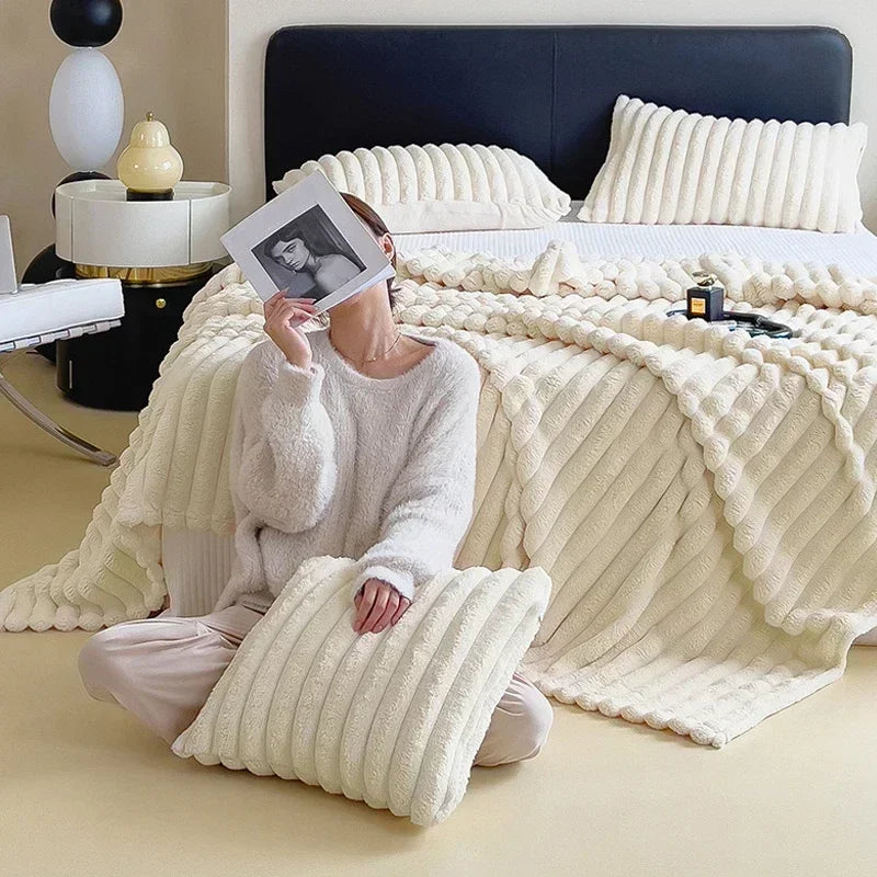 Plush Winter Blanket | Large Warm Checkered with Texture