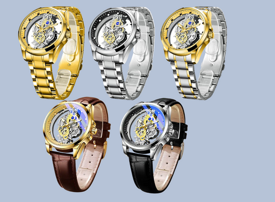 Skeleton Dial Analoog Horloge voor Heren | Bimetalen RVS Band 42mm