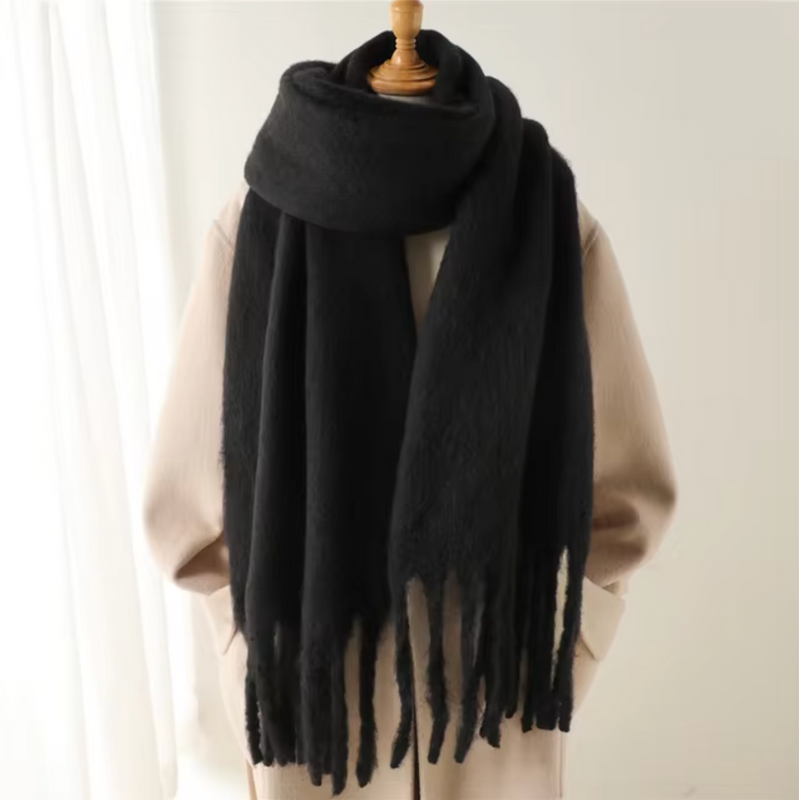 Oversized Scarf with Fringes for Women | Thick Knitted Winter Shawl