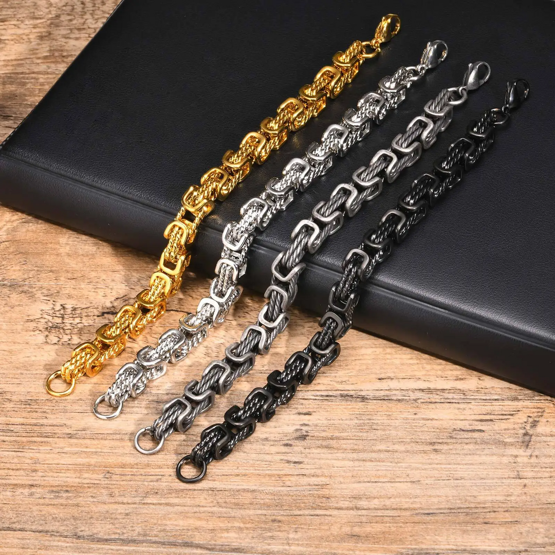 Heren Zilverkleurige Metalen Armband | Byzantijnse Schakel Polsband