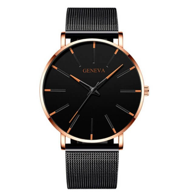 Mesh Band Minimalist Watch for Men | Black Dial Analog