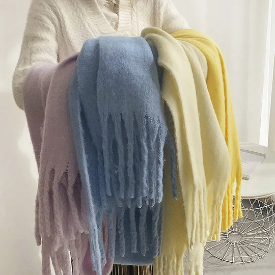 Stylish Warm Winter Scarf | Plain Shawl with Fringes