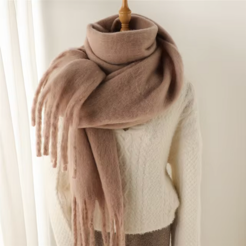 Oversized Scarf with Fringes for Women | Thick Knitted Winter Shawl