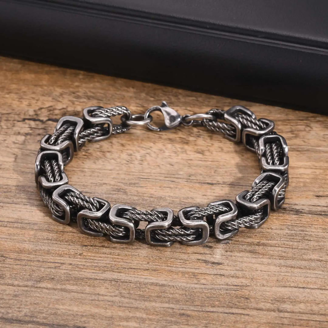 Heren Zilverkleurige Metalen Armband | Byzantijnse Schakel Polsband