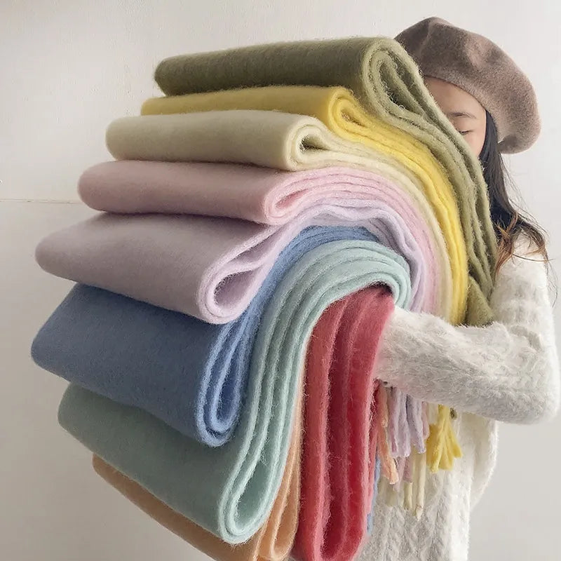 Stylish Warm Winter Scarf | Plain Shawl with Fringes
