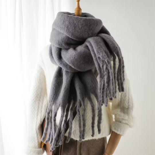 Oversized Scarf with Fringes for Women | Thick Knitted Winter Shawl