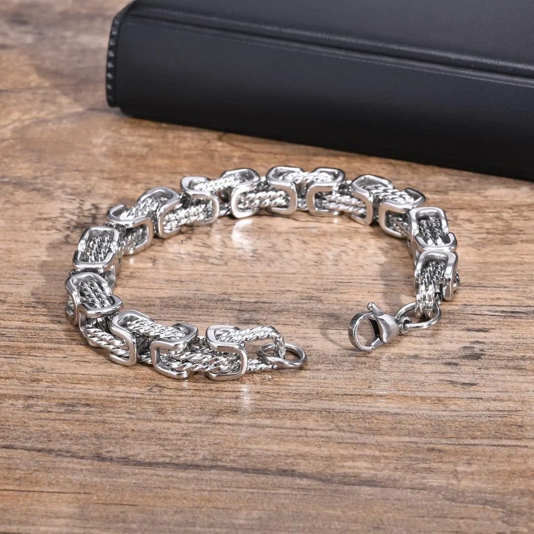 Heren Zilverkleurige Metalen Armband | Byzantijnse Schakel Polsband