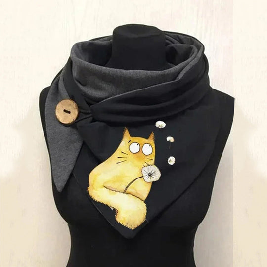 Triangular Scarf with Button Closure for Women | Double-Layer Neck Wrap