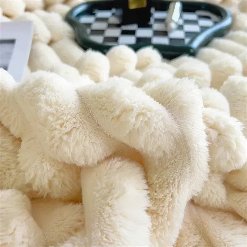 Plush Winter Blanket | Large Warm Checkered with Texture