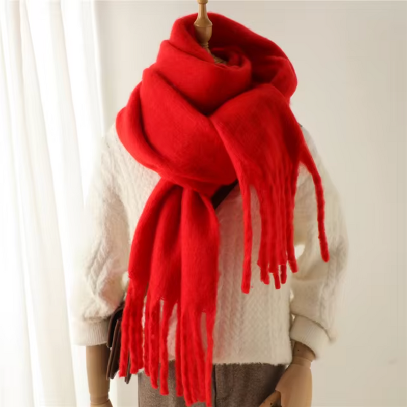 Oversized Scarf with Fringes for Women | Thick Knitted Winter Shawl