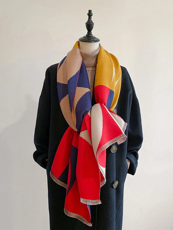 Reversible Scarf with Geometric Prints for Women | Two-Tone Shawl