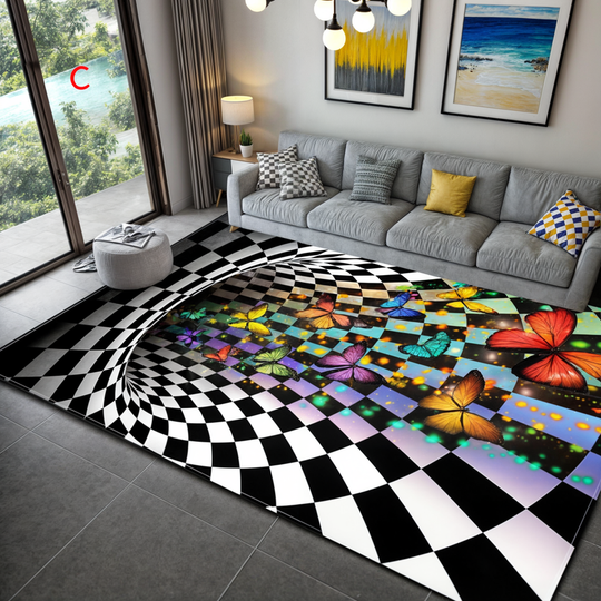 Zerbino Ottico 3D Illusione - Tappeto Antiscivolo Geometrico a Scacchiera