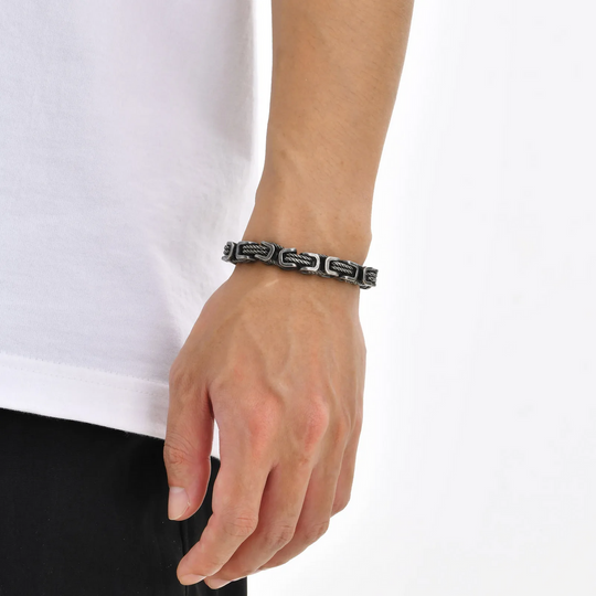 Heren Zilverkleurige Metalen Armband | Byzantijnse Schakel Polsband