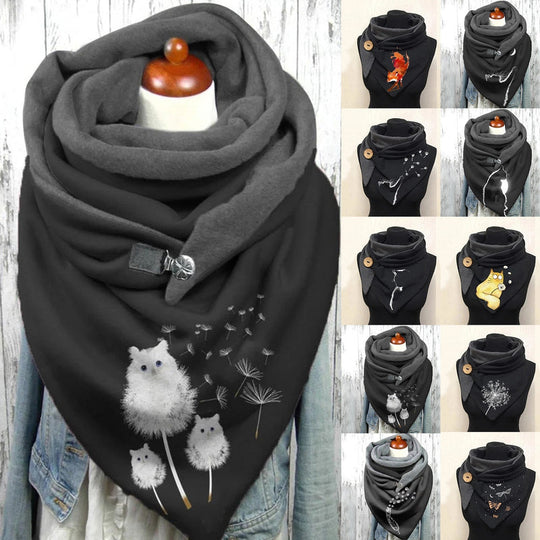 Triangular Scarf with Button Closure for Women | Double-Layer Neck Wrap