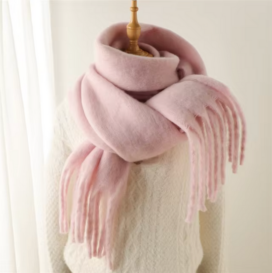 Oversized Scarf with Fringes for Women | Thick Knitted Winter Shawl
