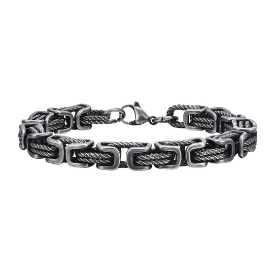 Heren Zilverkleurige Metalen Armband | Byzantijnse Schakel Polsband