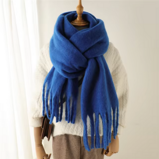 Oversized Scarf with Fringes for Women | Thick Knitted Winter Shawl