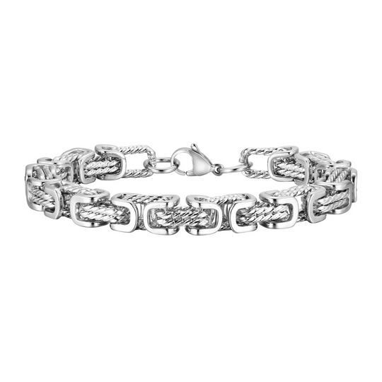 Heren Zilverkleurige Metalen Armband | Byzantijnse Schakel Polsband