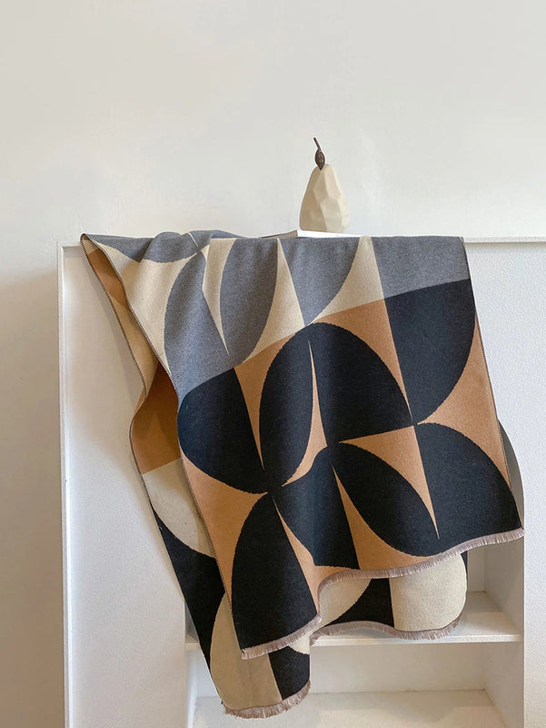Reversible Scarf with Geometric Prints for Women | Two-Tone Shawl