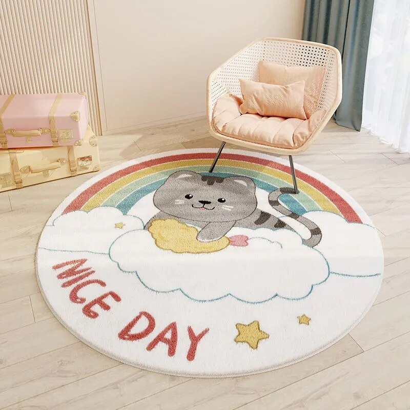 Tapis rond pour chambre d'enfant | Design ludique de dessin animé et illustré